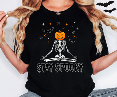 Stay Spooky halloween skeleton shirt for women unisex jack o lantern
