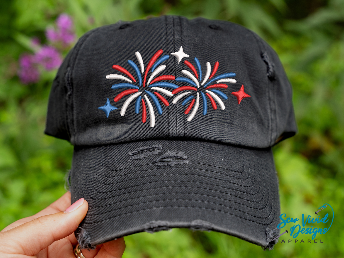 Fireworks | Distressed Baseball Cap OR Ponytail Hat – Sew