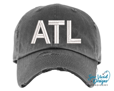 Airport Code Distressed Baseball Cap OR Ponytail Hat - Sew Vivid Designs