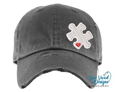 Autism Puzzle Distressed Baseball Cap OR Ponytail Hat - Sew Vivid Designs