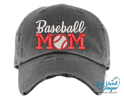 Baseball Mom 2 Hat | Distressed Baseball Cap OR Ponytail Hat - Sew Vivid Designs