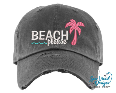 Beach Please Hat | Distressed Baseball Cap OR Ponytail Hat - Sew Vivid Designs