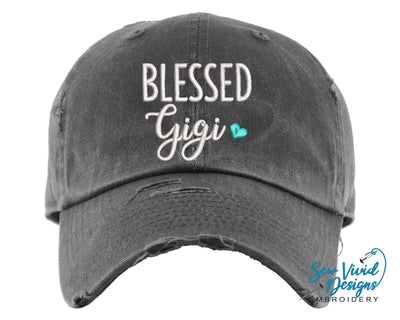 Blessed Gigi Hat | Distressed Baseball Cap OR Ponytail Hat - Sew Vivid Designs