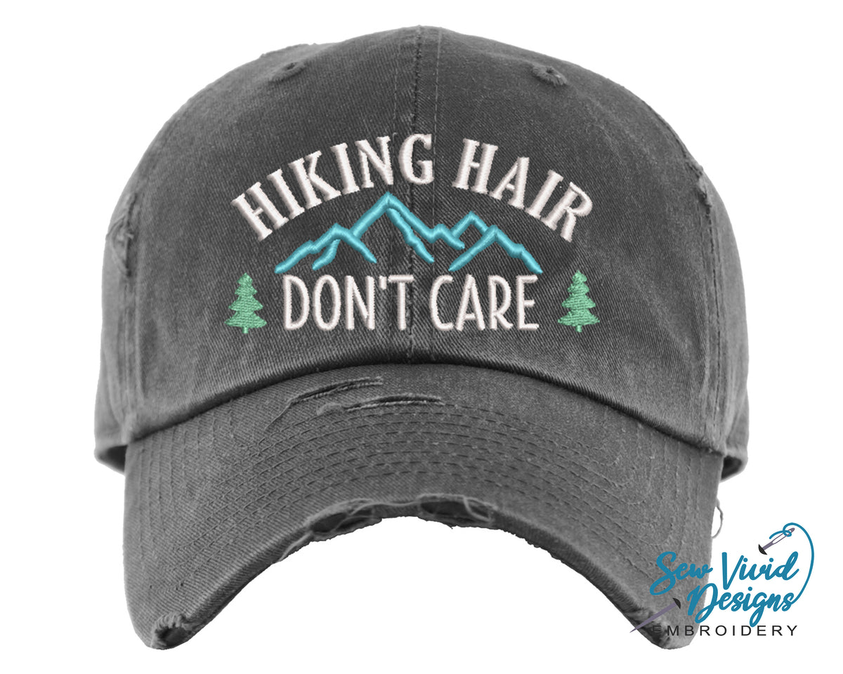 Hiking Hair Don't Care Distressed Baseball Cap OR Ponytail Hat
