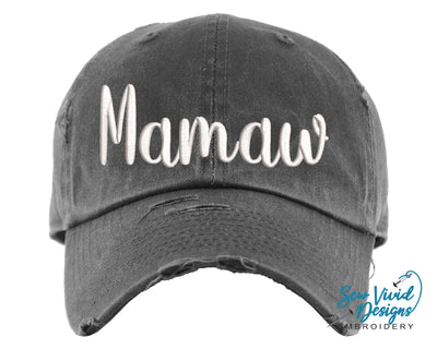 Mamaw (2) Distressed Baseball Cap OR Ponytail Hat - Sew Vivid Designs