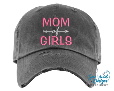 Mom of Girls Distressed Baseball Cap OR Ponytail Hat - Sew Vivid Designs