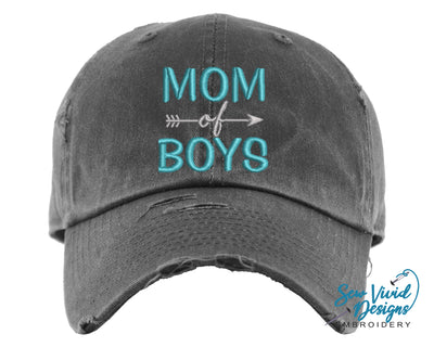 Mom of Boys Distressed Baseball Cap OR Ponytail Hat - Sew Vivid Designs