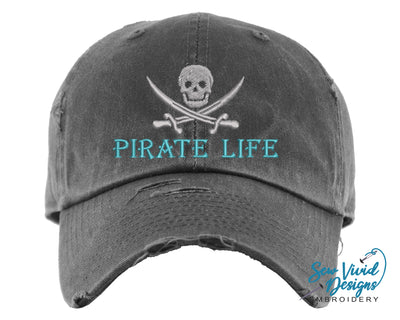 Pirate Life Hat | Distressed Baseball Cap OR Ponytail Hat - Sew Vivid Designs