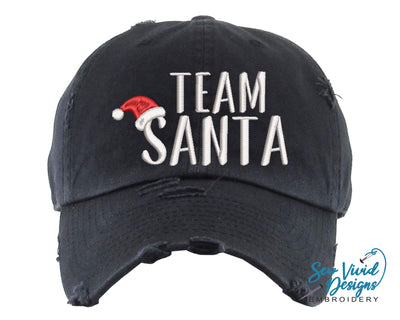 Team Santa Hat | Distressed Baseball Cap OR Ponytail Hat - Sew Vivid Designs