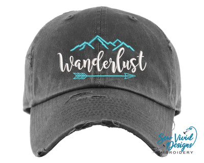Wanderlust Distressed Baseball Cap OR Ponytail Hat - Sew Vivid Designs