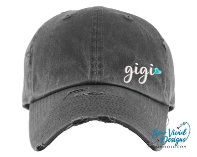 Gigi w/ Heart Distressed Baseball Cap OR Ponytail Hat - Sew Vivid Designs