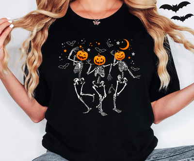 Dancing skeletons halloween shirt for women unisex bella canvas