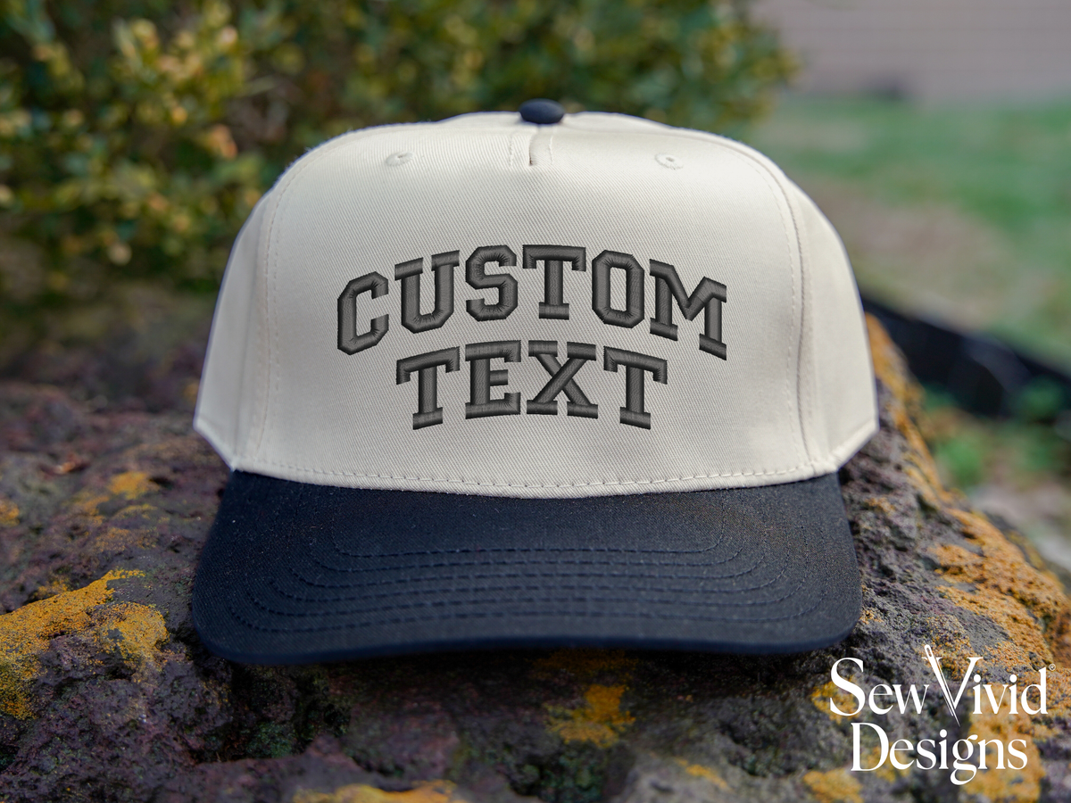 Text Hats Custom Arched Text Hat | Two Tone Snapback Trucker – Sew Vivid Designs