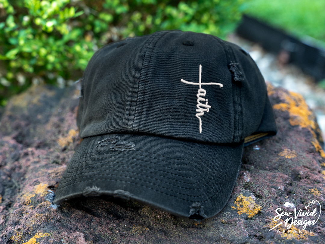 Faith Hat Distressed Baseball Cap OR Ponytail Hat