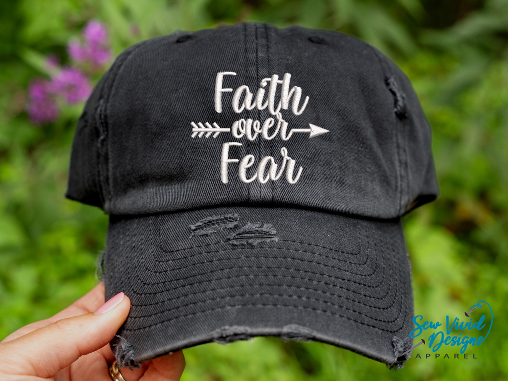Faith Over Fear Hat | Distressed Baseball Cap OR Ponytail  display picture 1