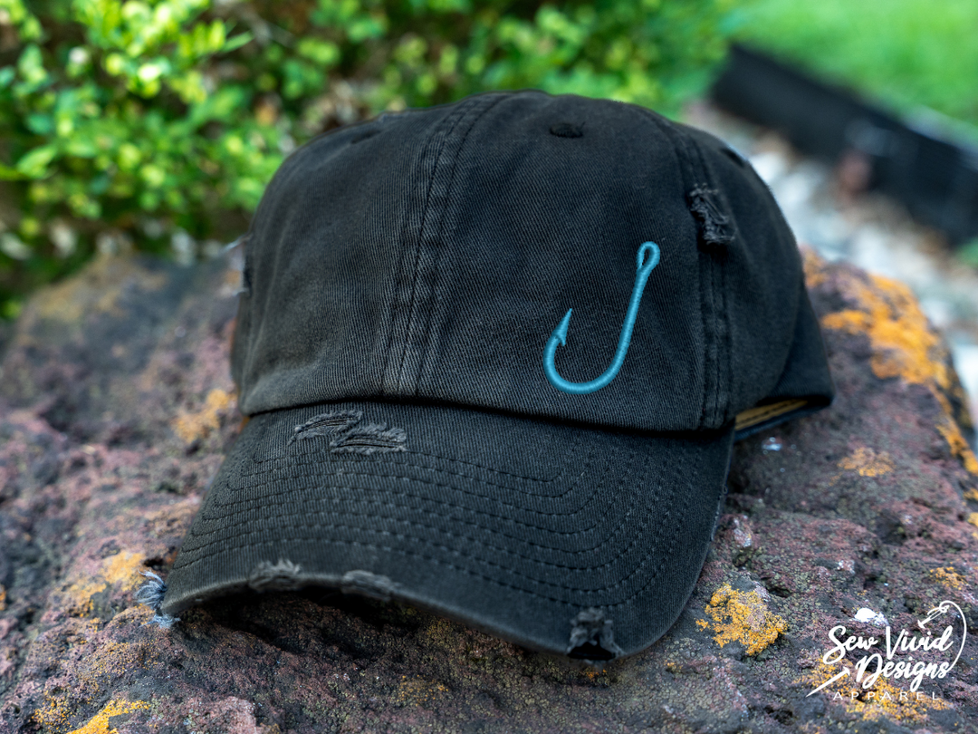 Fish Hook Hat | Distressed Baseball Cap OR Ponytail Hat