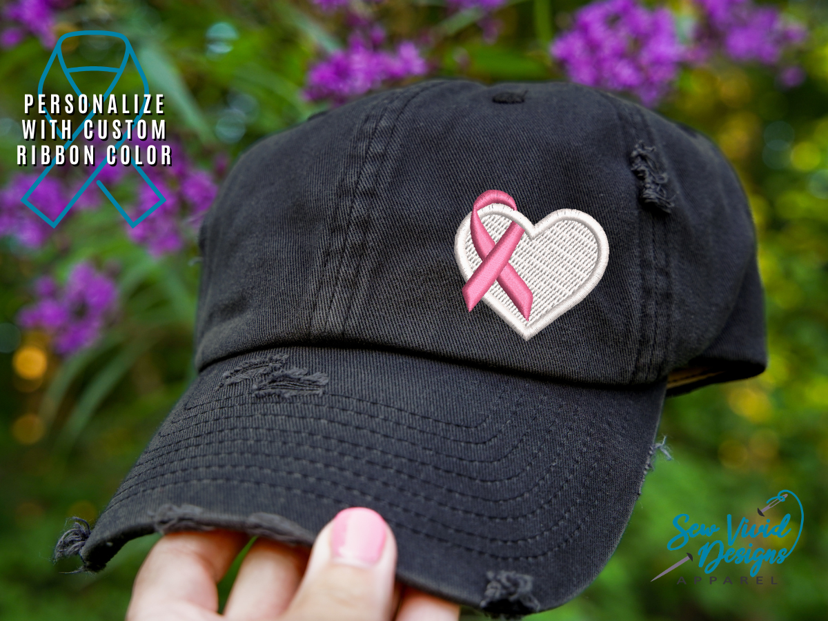 Cancer Ribbon Heart | Distressed Baseball Cap OR Ponytail Hat – Sew ...