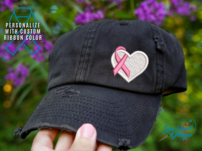 cancer ribbon with heart hat