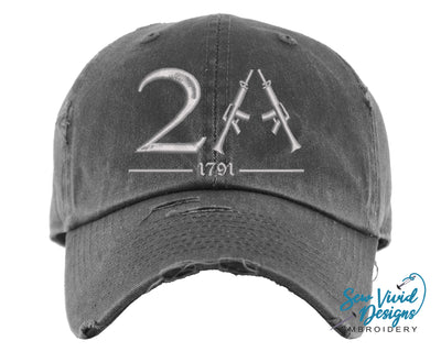 2A Hat (Second Amendment) | Distressed Baseball Cap OR Ponytail Hat - Sew Vivid Designs