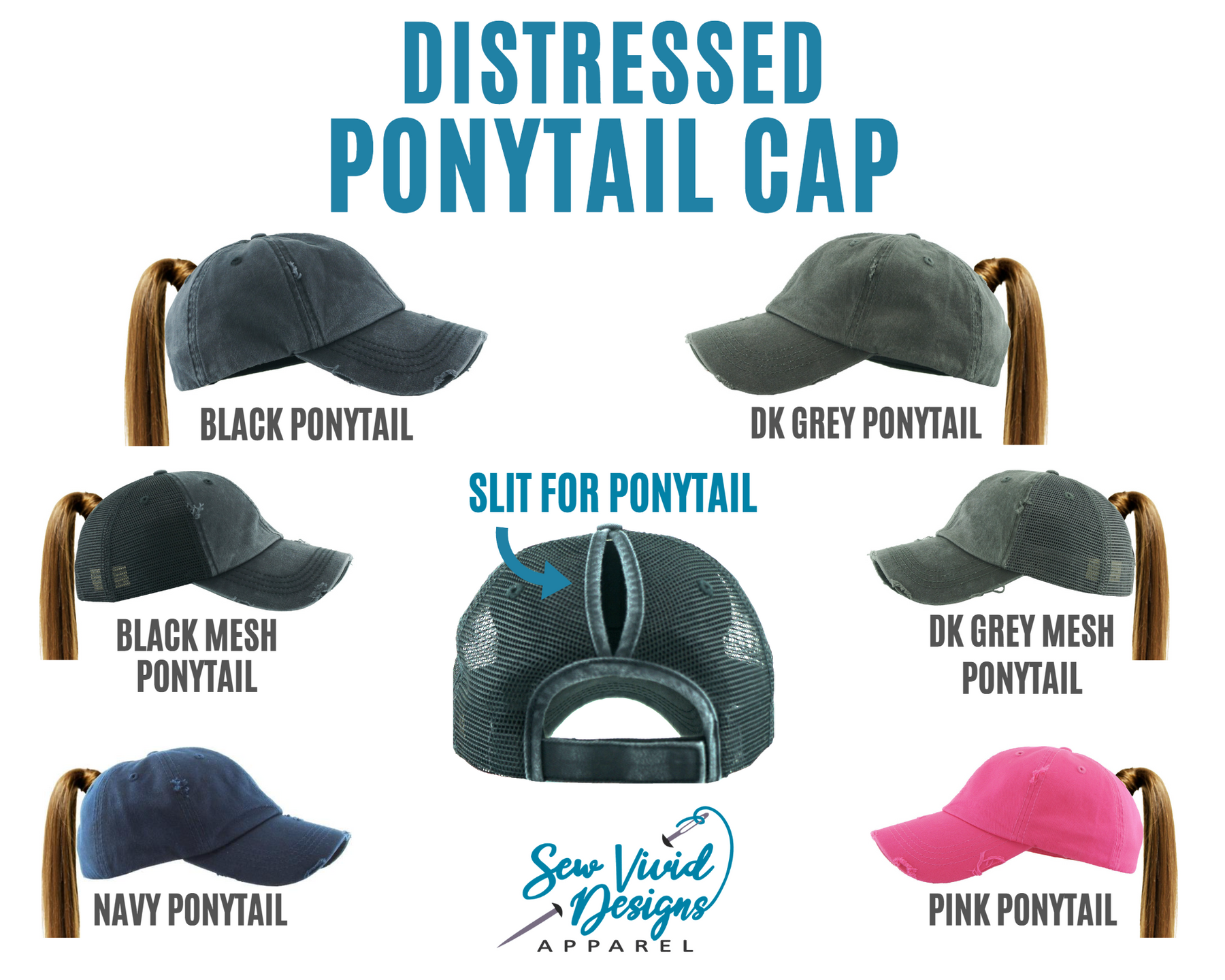 Fish On! Hat | Distressed Baseball Cap or Ponytail Hat | Fishing Hat Dk Grey Mesh Ponytail