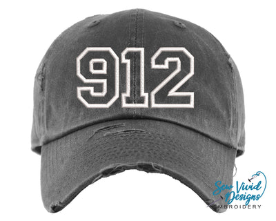 Area Code Distressed Baseball Cap OR Ponytail Hat - Sew Vivid Designs