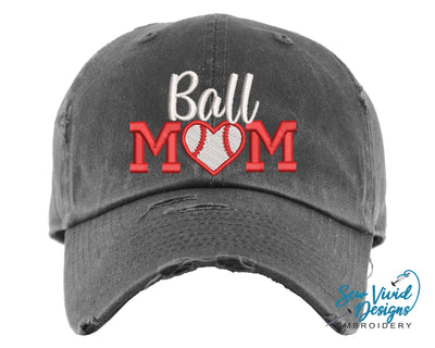 Ball Mom 2 Hat | Distressed Baseball Cap OR Ponytail Hat - Sew Vivid Designs
