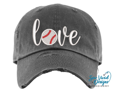 Baseball Love Hat | Distressed Baseball Cap OR Ponytail Hat - Sew Vivid Designs