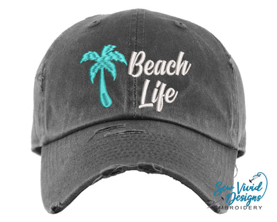 Beach Life Hat | Distressed Baseball Cap OR Ponytail Hat - Sew Vivid Designs