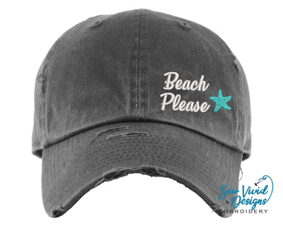Beach Please Starfish Hat | Distressed Baseball Cap OR Ponytail Hat - Sew Vivid Designs