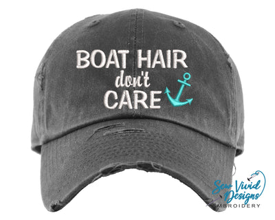 Boat Hair Don't Care Hat | Distressed Baseball Cap OR Ponytail Hat - Sew Vivid Designs