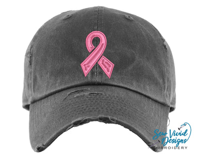 Cancer Ribbon Hat | Distressed Baseball Cap OR Ponytail Hat - Sew Vivid Designs