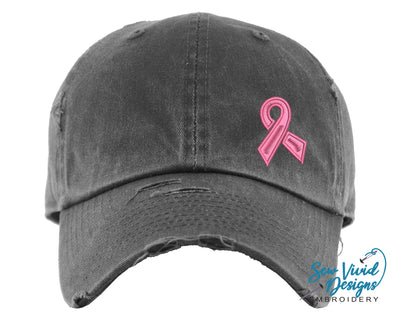 Cancer Ribbon Hat (offset) | Distressed Baseball Cap OR Ponytail Hat - Sew Vivid Designs