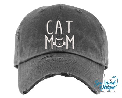 Cat Mom Hat | Distressed Baseball Cap OR Ponytail Hat - Sew Vivid Designs