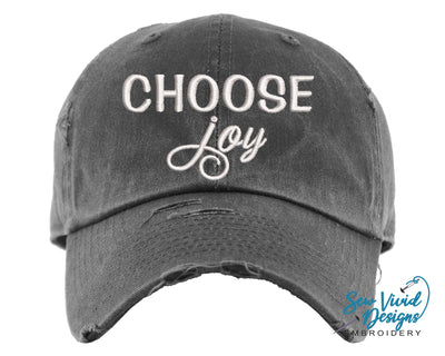 Choose Joy Hat | Distressed Baseball Cap OR Ponytail Hat - Sew Vivid Designs