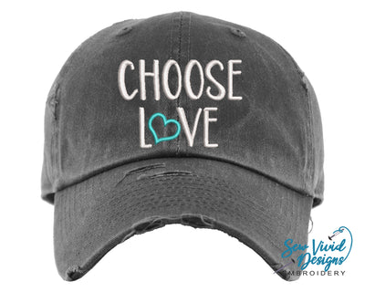 Choose Love Distressed Baseball Cap OR Ponytail Hat - Sew Vivid Designs