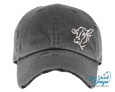 Cow Distressed Baseball Cap OR Ponytail Hat - Sew Vivid Designs