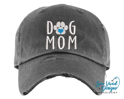 Dog Mom Hat (Heart) | Distressed Baseball Cap OR Ponytail Hat - Sew Vivid Designs