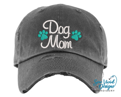 Dog Mom Hat (2 Paws) | Distressed Baseball Cap OR Ponytail Hat - Sew Vivid Designs