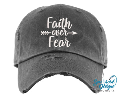 Faith Over Fear Hat | Distressed Baseball Cap OR Ponytail Hat - Sew Vivid Designs