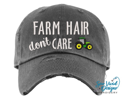 Farm Hair Don't Care Distressed Baseball Cap OR Ponytail Hat - Sew Vivid Designs
