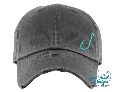 Fish Hook Hat | Distressed Baseball Cap OR Ponytail Hat | Fishing Hat - Sew Vivid Designs