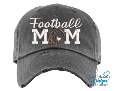 Football Mom Hat with Heart | Distressed Baseball Cap OR Ponytail Hat - Sew Vivid Designs