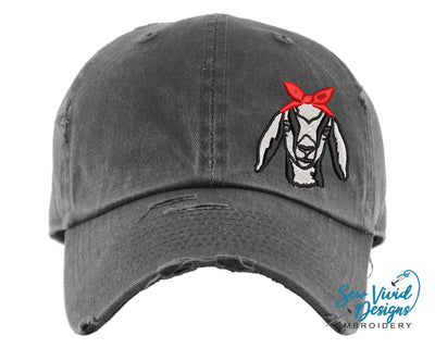 Goat Bandana Hat | Distressed Baseball Cap OR Ponytail Hat - Sew Vivid Designs