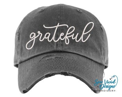 Grateful Hat | Distressed Baseball Cap OR Ponytail Hat - Sew Vivid Designs