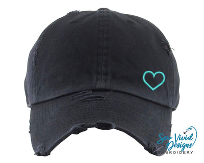 Heart Outline Hat | Distressed Baseball Cap OR Ponytail Hat - Sew Vivid Designs