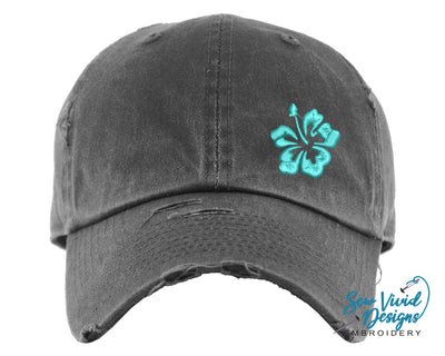 Hibiscus Flower Hat | Distressed Baseball Cap OR Ponytail Hat - Sew Vivid Designs