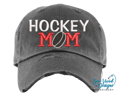 Hockey Mom Hat | Distressed Baseball Cap OR Ponytail Hat - Sew Vivid Designs