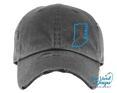 Indiana Home Outline Hat | Distressed Baseball Cap OR Ponytail Hat - Sew Vivid Designs