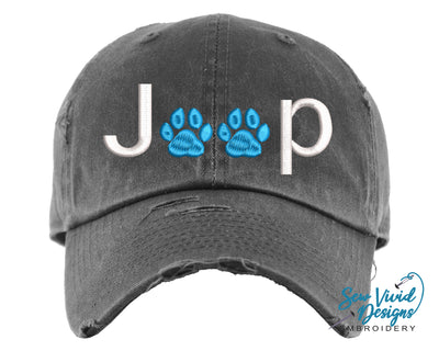 J**P Paw Print Hat | Distressed Baseball Cap OR Ponytail Hat - Sew Vivid Designs