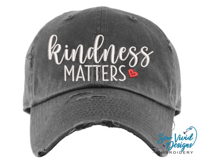 Kindness Matters Heart Distressed Baseball Cap OR Ponytail Hat - Sew Vivid Designs